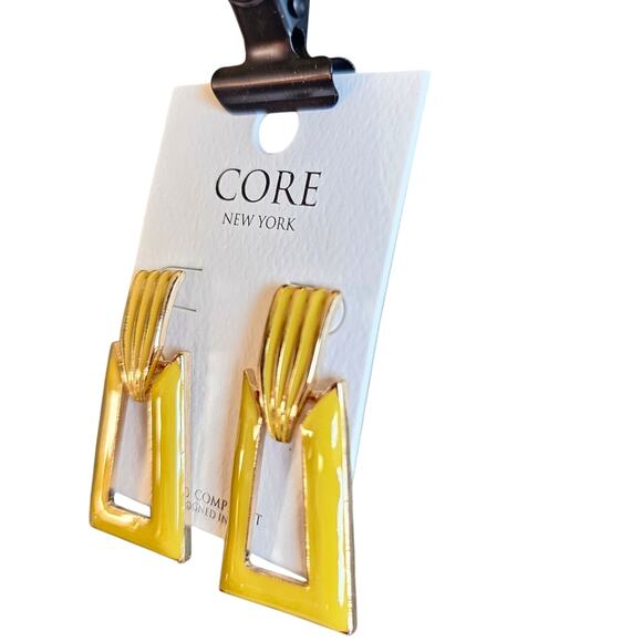 Statement Geometric Drop Earrings Gold Yellow Enamel Modern 1.6" Dangle New CORE - Picture 4 of 8